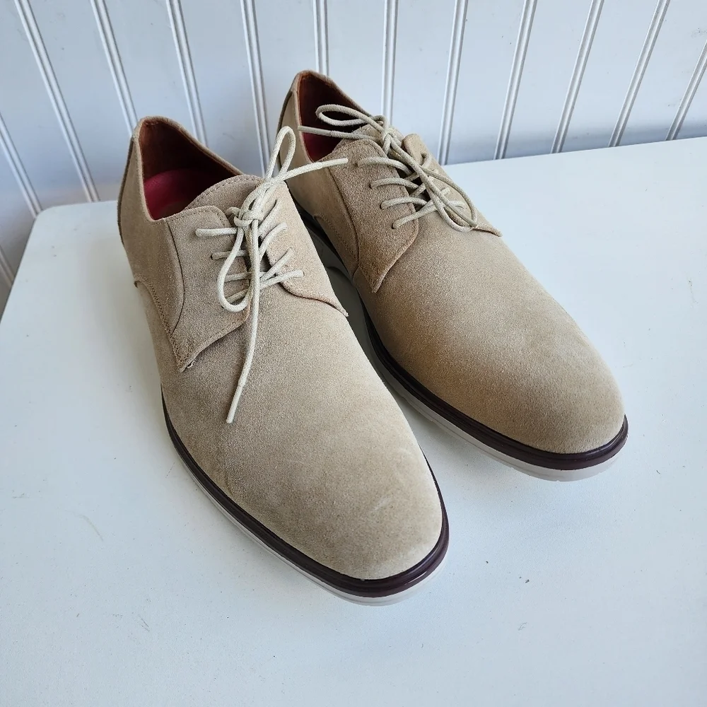 Stacy Adams Tayson Shoes Plain Toe Lace Up Men's Suede Beige Derby Oxfords 12 M